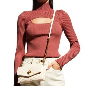 Tory Burch Nude Chevron-Quilted Leather Crossbody Bag